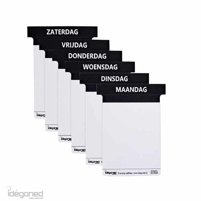 Kunststof kaartje T planning bedrukt met weekdagen
