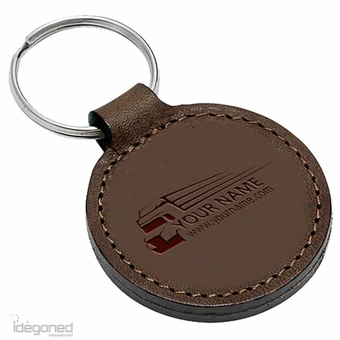 Ronde sleutelhanger Bruin leder 091PO2009