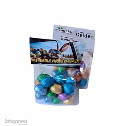 Paaseitjes in zakje met kopkaartje