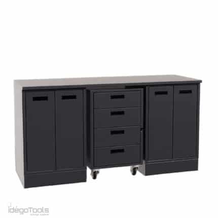 Kastenwand werkplaats 3 lage kasten met werkblad